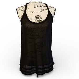 PIPER &SPARROW Women’s semi sheer RUFFLE RACERBACK LOOSE TANK black Size Small